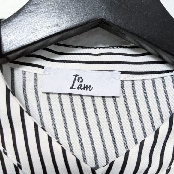 I AM Striped Banded Collar Shirt Dress S - Picture 4 of 7